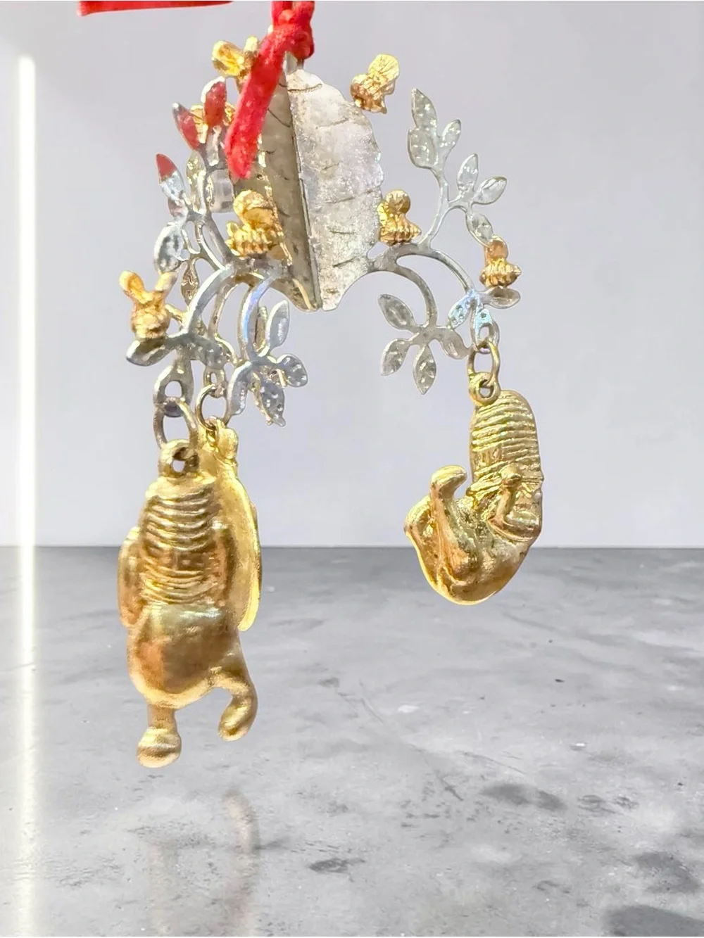 Lunt Silversmiths Pooh Mobile Christmas Ornament Gold Silver Dangle Snowflake
